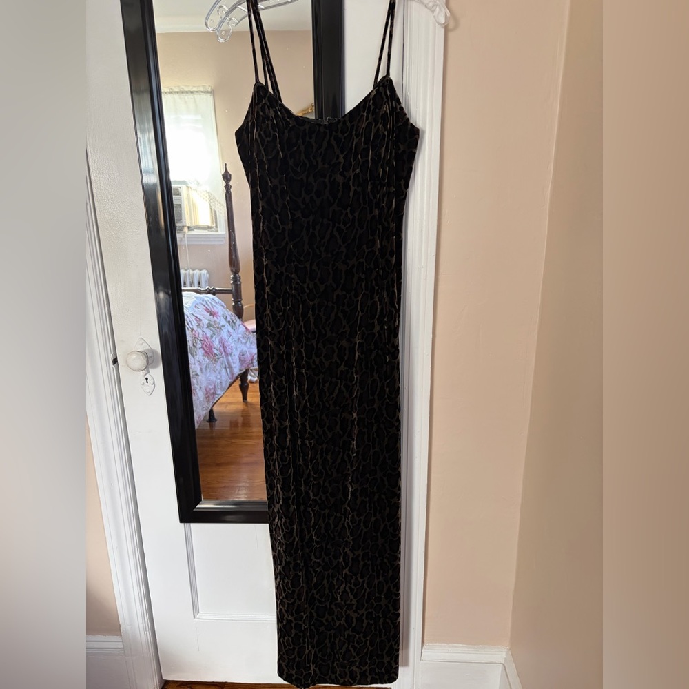 Vintage Velvet Rimini Black and Brown Leopard Slip Dress Sz 4